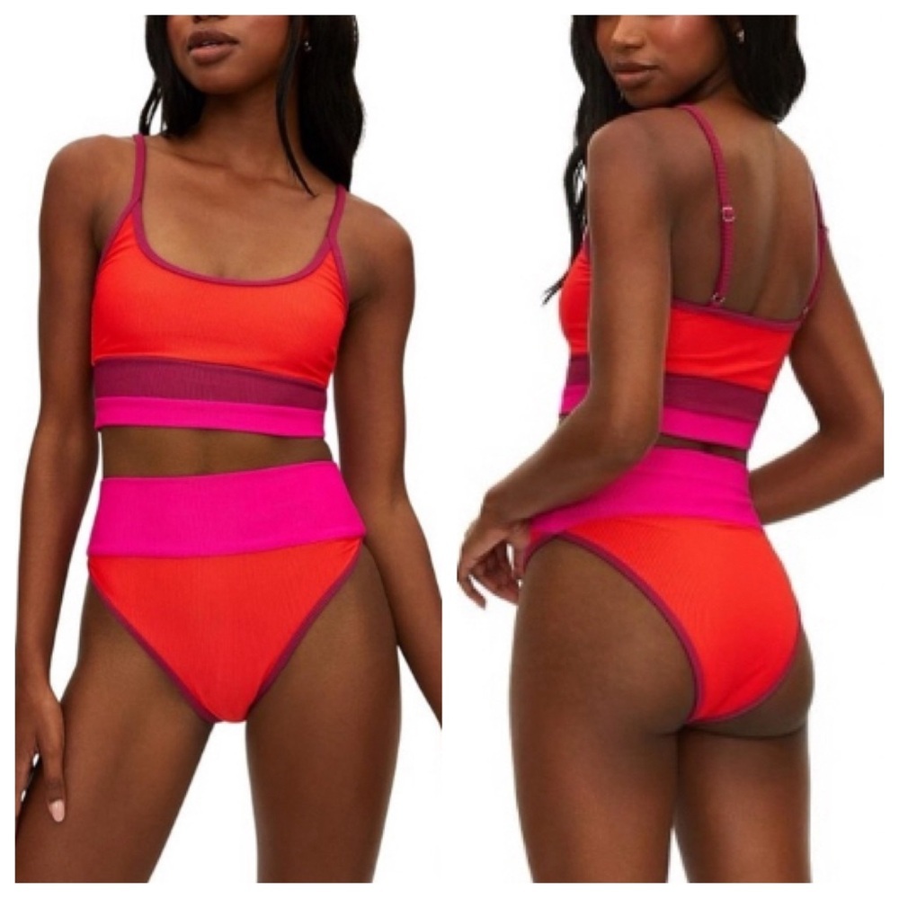 New! SET Beach Riot Eva Top Emmy Bottom Be Mine Colorblock Bikini 31096
